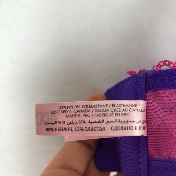La Vie en Rose Women's Size 34DD Purple Pink Mesh Lace Trim Bow Detail Bra - Picture 9 of 9